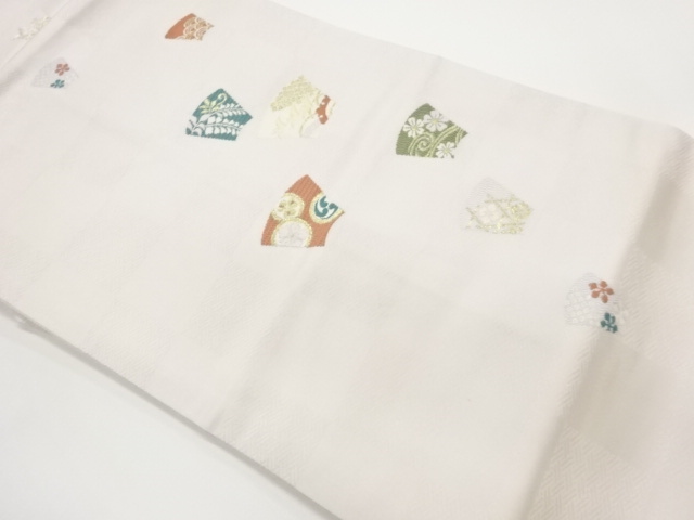 地紙に丸文・花鳥・青海波模様織出し名古屋帯